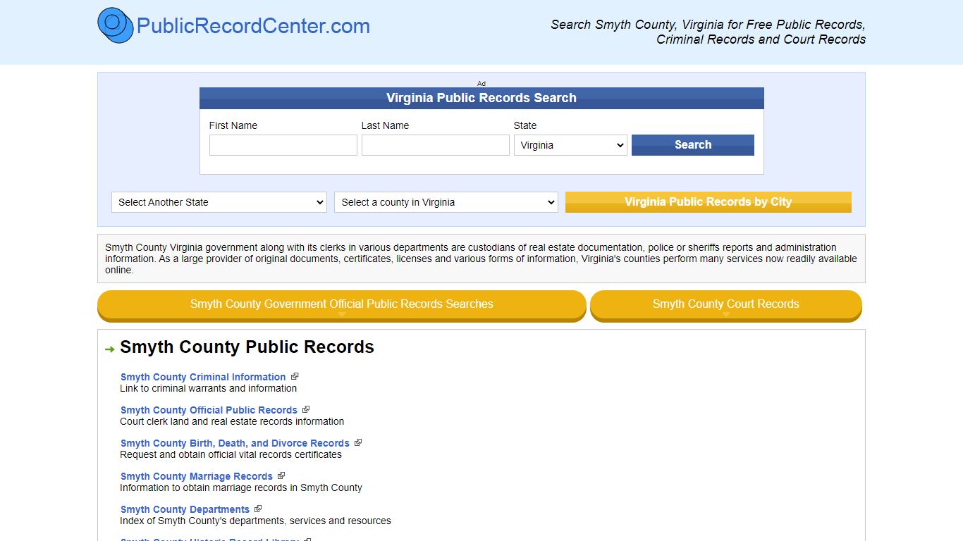 Smyth County Virginia Free Public Records - Court Records ...