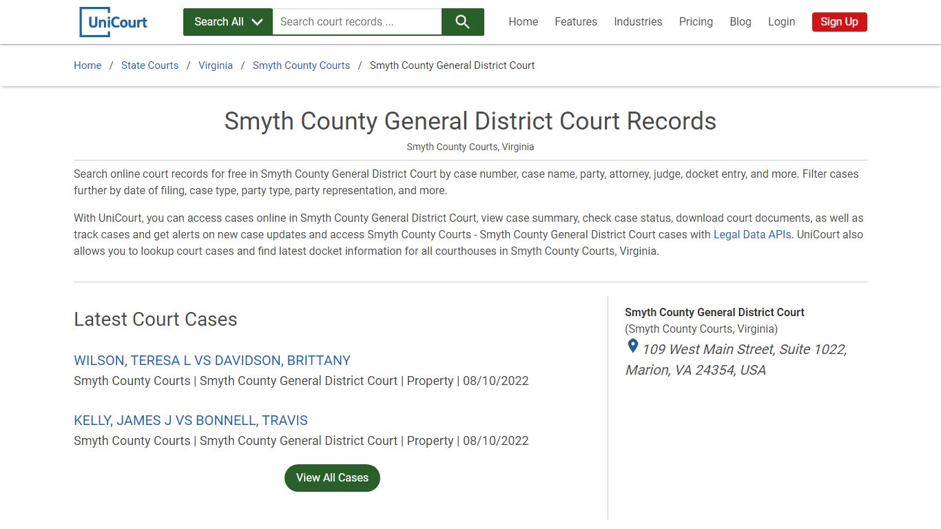 Smyth County General District Court Records | Smyth | UniCourt