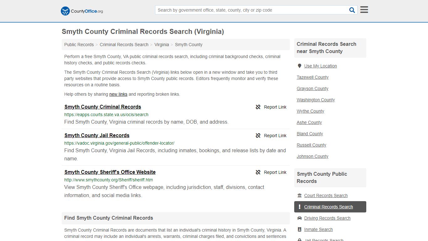 Criminal Records Search - Smyth County, VA (Arrests, Jails ...